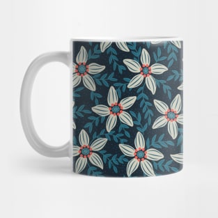 White flower stars in teal blue mist Mug